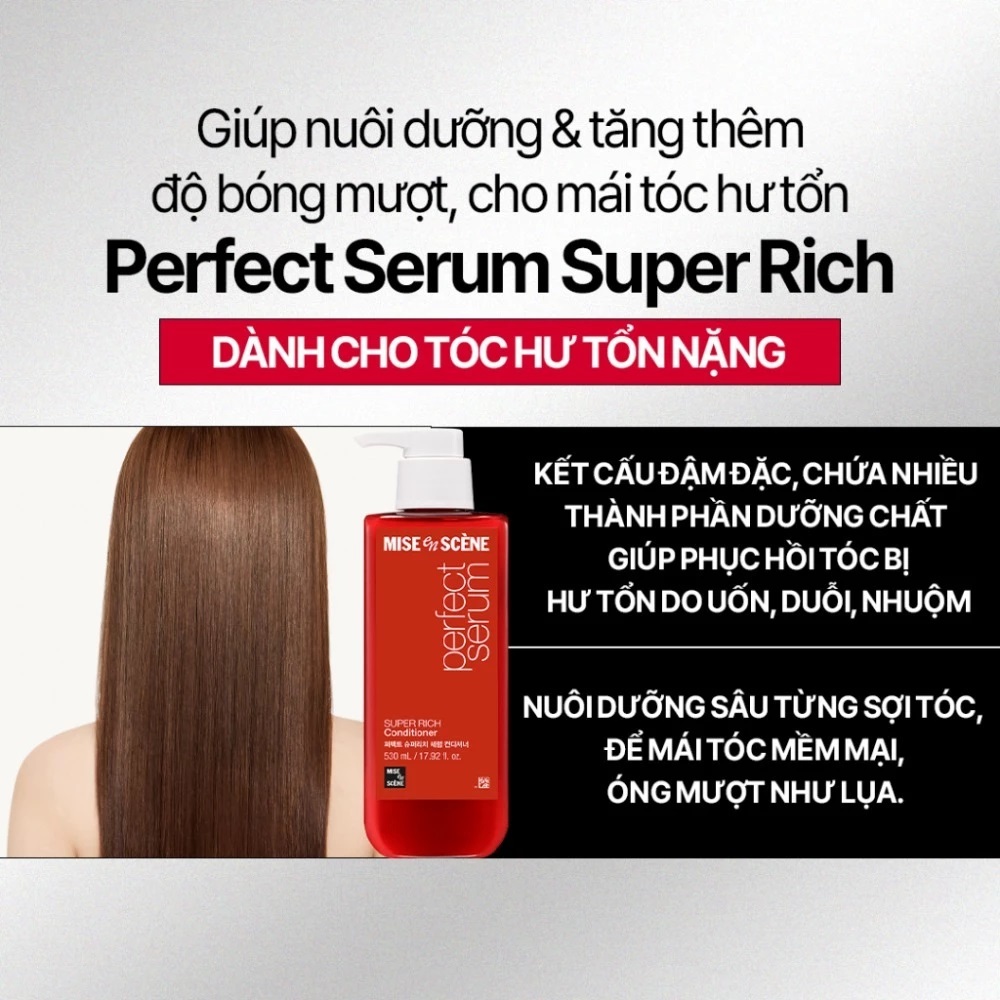 Dầu Gội - Xả mise en scène Perfect Serum Original 680ML phục hồi hư tổn, giúp tóc suôn mềm, bồng bềnh