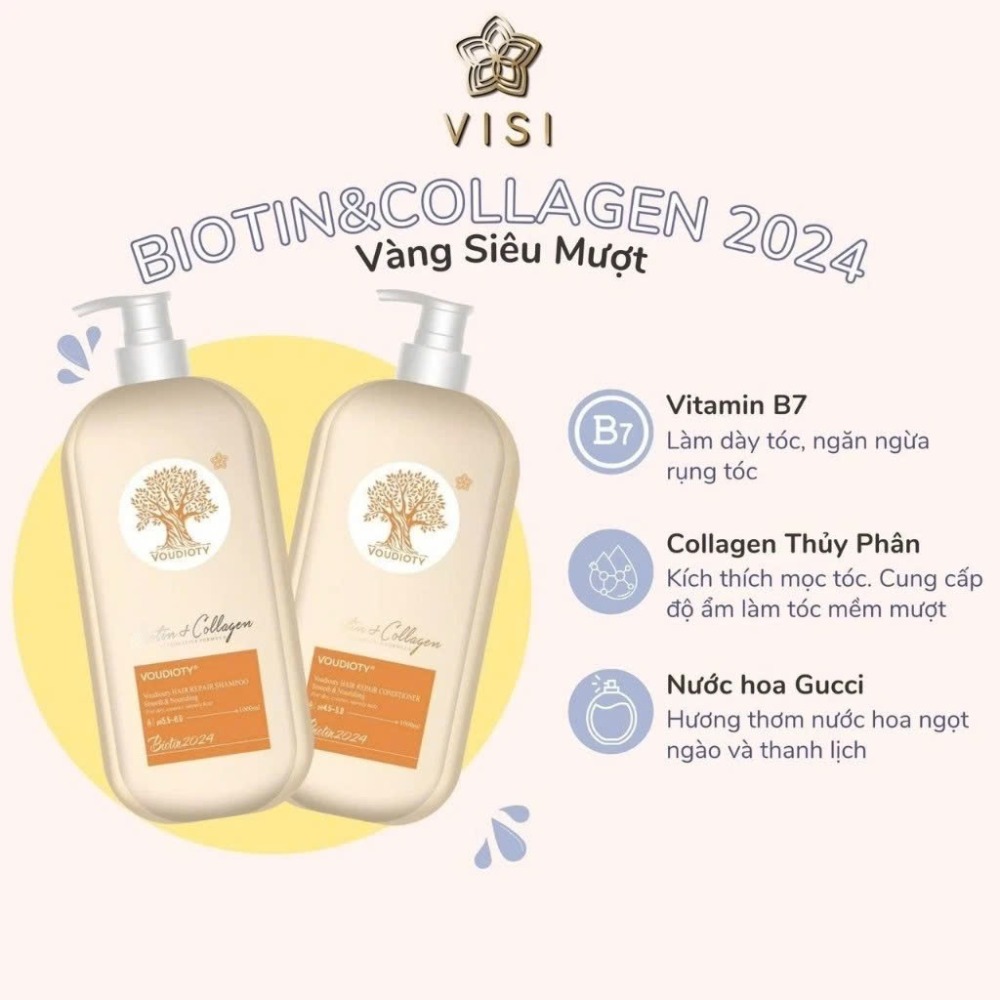 Dầu gội và dầu xả giúp tóc mềm mượt Biotin Collagen Voudioty Pasiori 500ml/1000ml (dẹp)