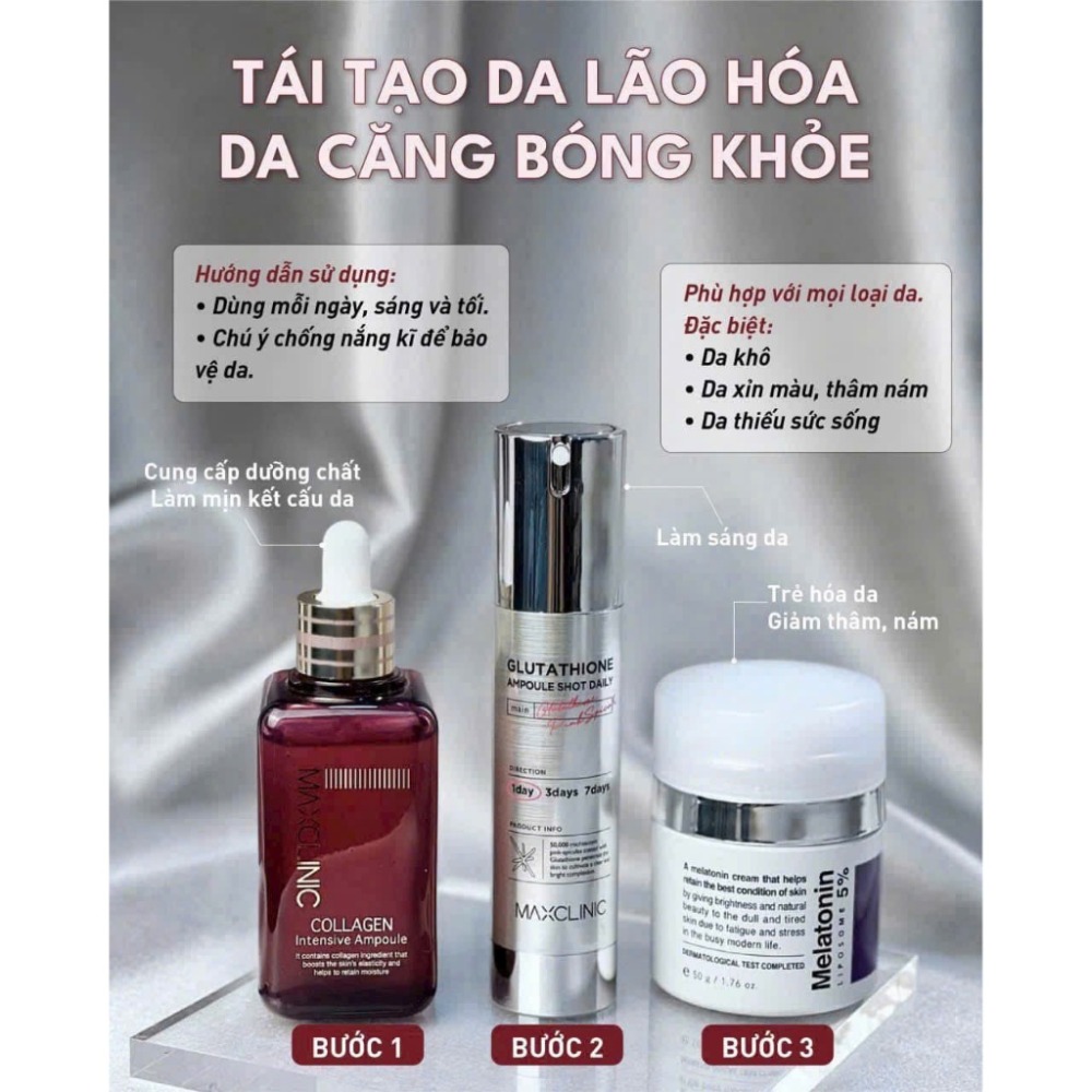 Bộ Chăm Sóc Da Toàn Diện MAXCLINIC Chống Lão Hoá, Mờ Thâm Nám Tàn Nhang Cấp Ẩm Dưỡng Trắng Da Hoàn Hảo