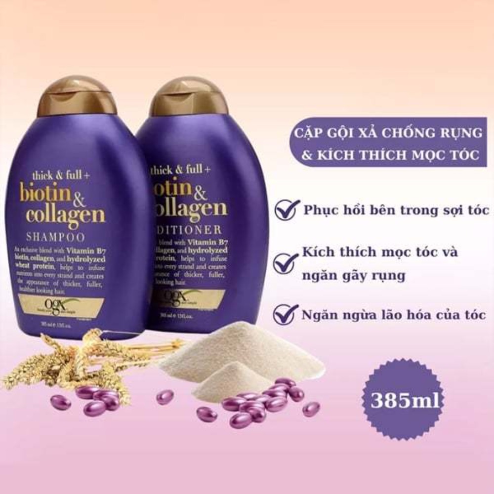 Cặp dầu gội xả phục hồi, dưỡng ẩm, chống rụng kích mọc tóc OGX Biotin 385ml