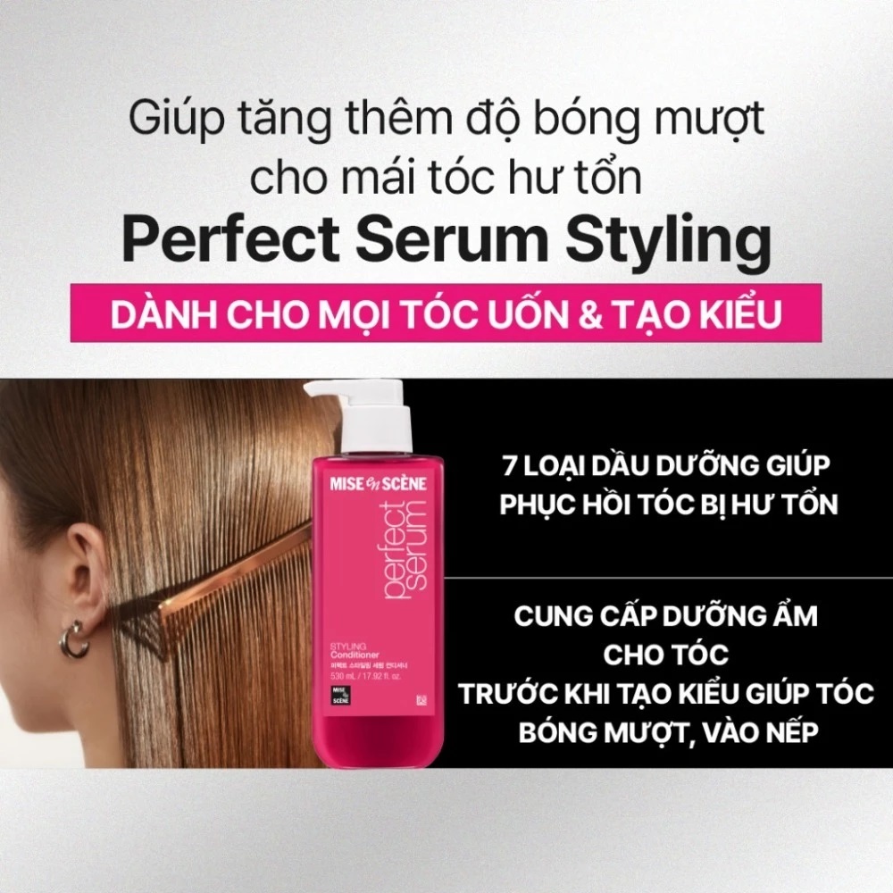 Dầu Gội - Xả mise en scène Perfect Serum Original 680ML phục hồi hư tổn, giúp tóc suôn mềm, bồng bềnh