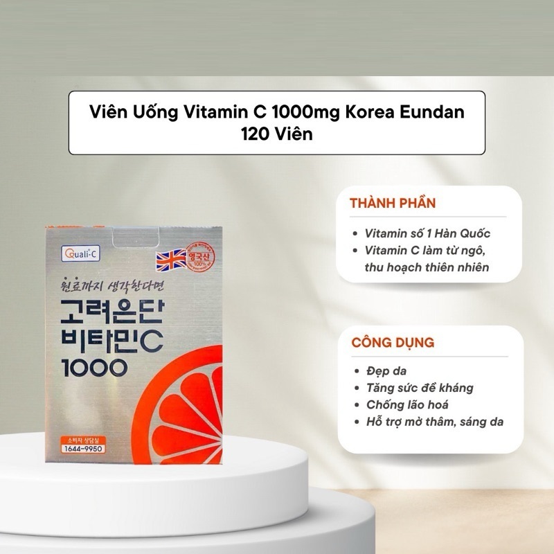 Viên uống bổ sung Vitamin C 1000mg Eundan - Hộp 120 viên, tăng cường hệ miễn dịch, hỗ trợ làm đẹp da