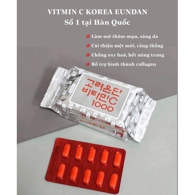 Viên uống bổ sung Vitamin C 1000mg Eundan - Hộp 120 viên, tăng cường hệ miễn dịch, hỗ trợ làm đẹp da