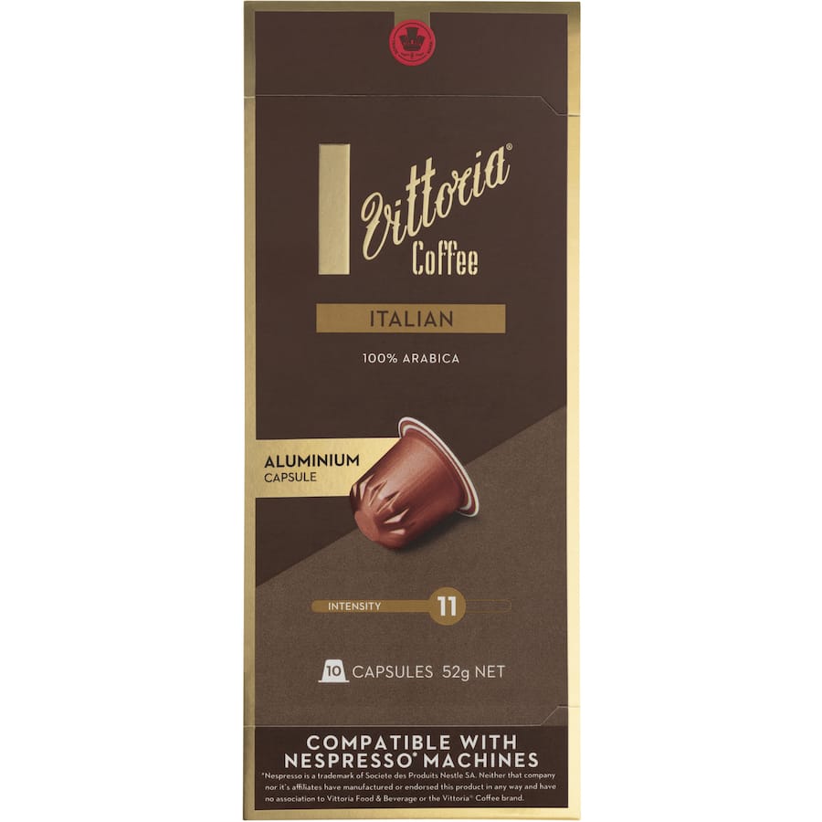 HỘP 10 CAFE VIÊN NÉN Vittoria Coffee Pods ITALIAN 100% ARABICA, INTENSITY 11, DÙNG MÁY PHA Nespresso, 52g