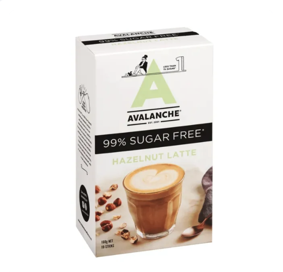 HỘP 10 GÓI CÀ PHÊ AVALANCHE Coffee Sticks, 99% KHÔNG ĐƯỜNG Sugar Free, Caramel Latte / Hazelnut Latte, 160g