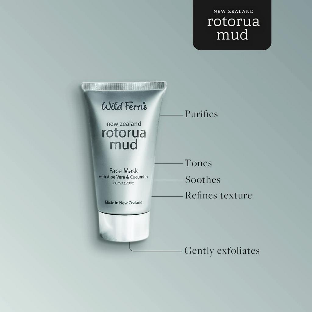 MẶT NẠ BÙN KHOÁNG – LÔ HỘI – DƯA LEO Wild Ferns Rotorua Mud Face Mask, Aloe Vera & Cucumber, 80ml