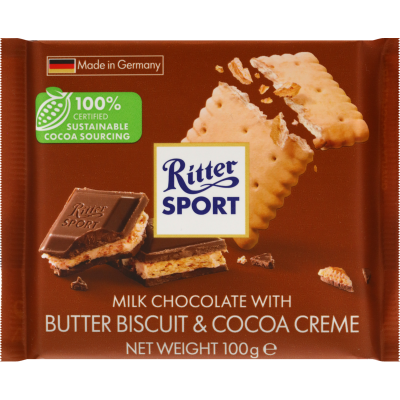 THANH SOCOLA VUÔNG Ritter Sport Alpine Milk / Strawberry Yogurt / Butter Biscuit / Hazelnuts, 100g