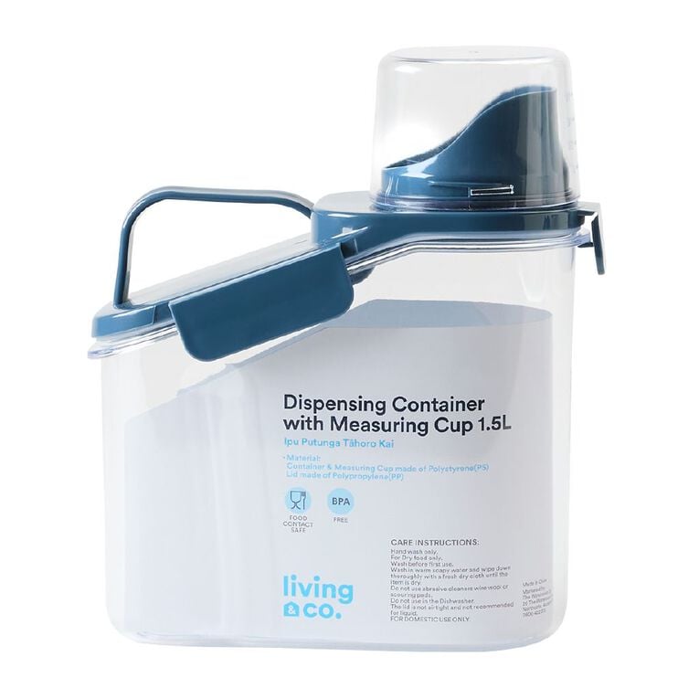 BÌNH ĐỰNG THỰC PHẨM TRONG SUỐT KÈM ỐNG ĐONG Living & Co Dispensing Container with Measuring Cup Clear – Đựng Ngũ Cốc, Cà Phê, Hạt Khô, 1.5L