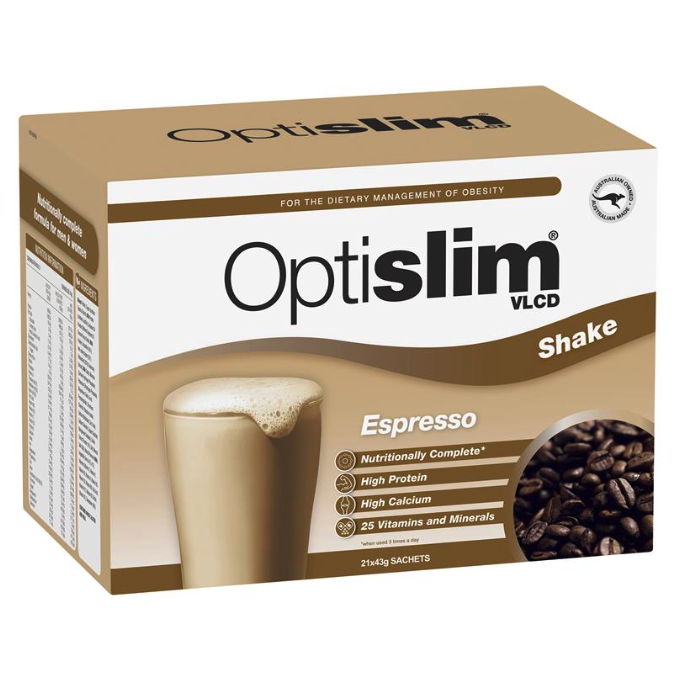 GÓI BỘT THAY THẾ BỮA ĂN Optislim VLCD Meal Replacement Shake, VỊ SOCOLA / SALTED CARAMEL / COFFEE ESPRESSO, 43g