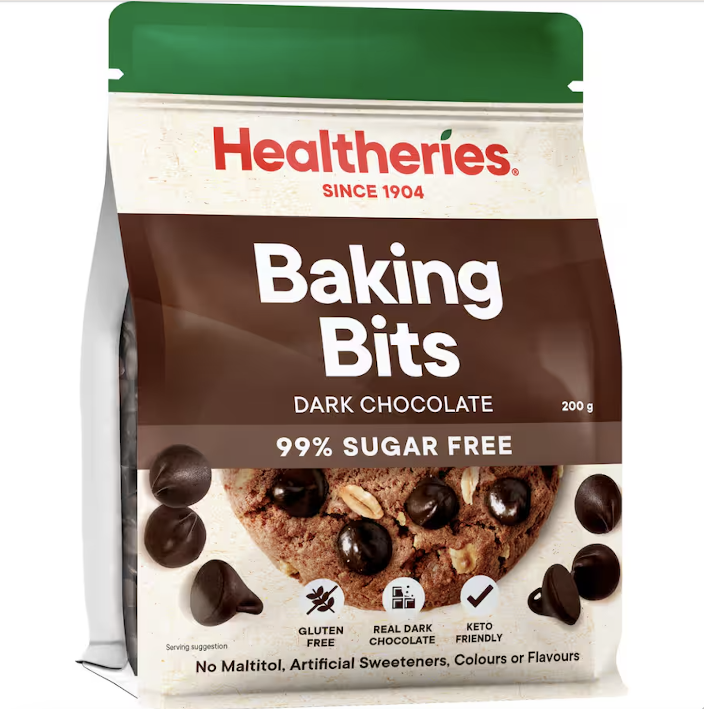 HẠT SOCOLA CHIP NƯỚNG BÁNH Healtheries Chocolate Bits, 99% KHÔNG ĐƯỜNG Sugar Free, New Zealand since 1904, 200g