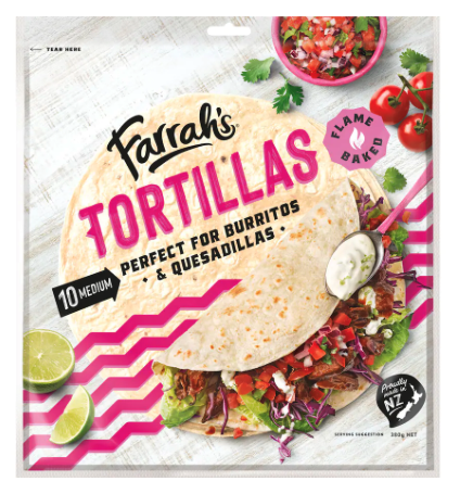 TÚI 12 BÁNH TACO MỀM / TORTILLAS Farrah's Flame Baked, KHÔNG GÃY - VỠ khi xếp bánh, 288g (12 pack x 24g)