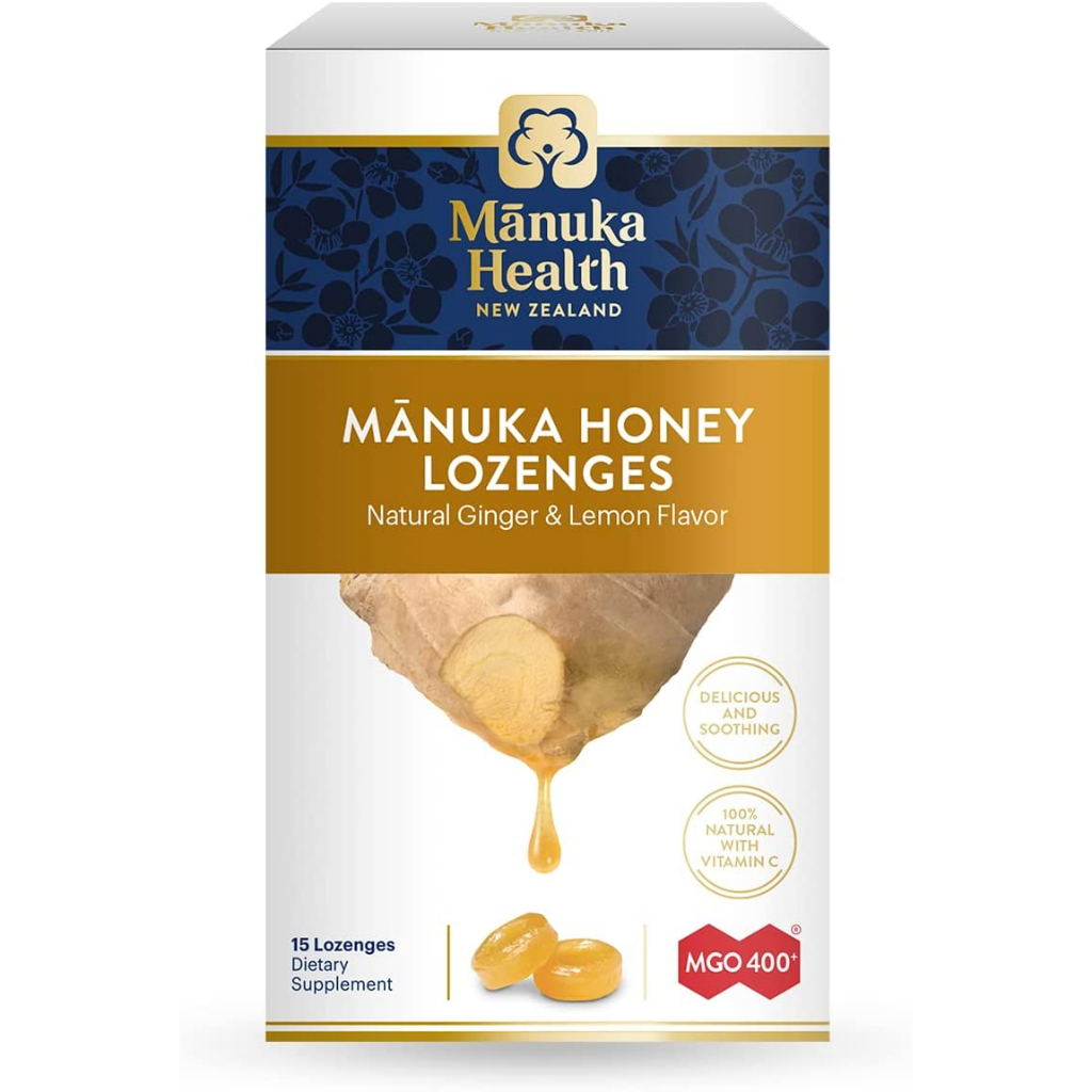MIX 4 VIÊN KẸO NGẬM MẬT ONG MANUKA Health Honey Lozenges VỊ LÝ CHUA ĐEN (Blackcurrant), CHANH, GỪNG, KEO ONG (Propolis)