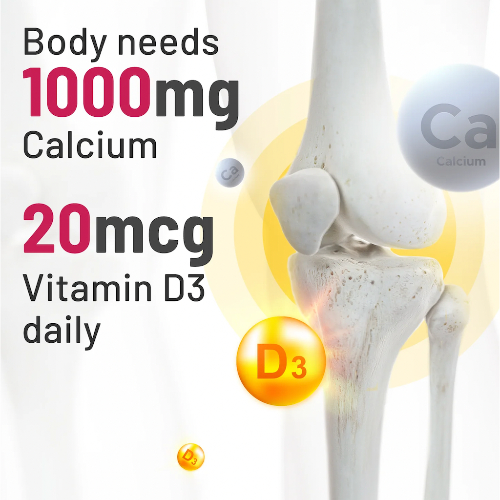 VIÊN UỐNG BỔ SUNG CANXI CHO XƯƠNG GO Healthy GO Calcium - D3 - K2, 1-A-Day Natural Source, Thành phần tự nhiên & Non-GMO