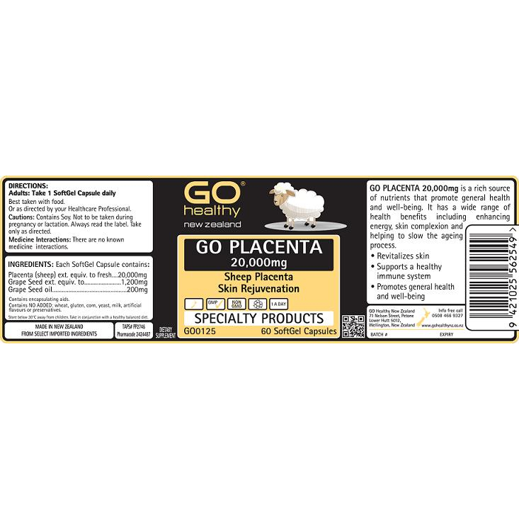 VIÊN UỐNG NHAU THAI CỪU GO Healthy Placenta 20,000mg, TĂNG MIỄN DỊCH, CHẬM LÃO HÓA, ĐẸP DA – MÓNG – TÓC