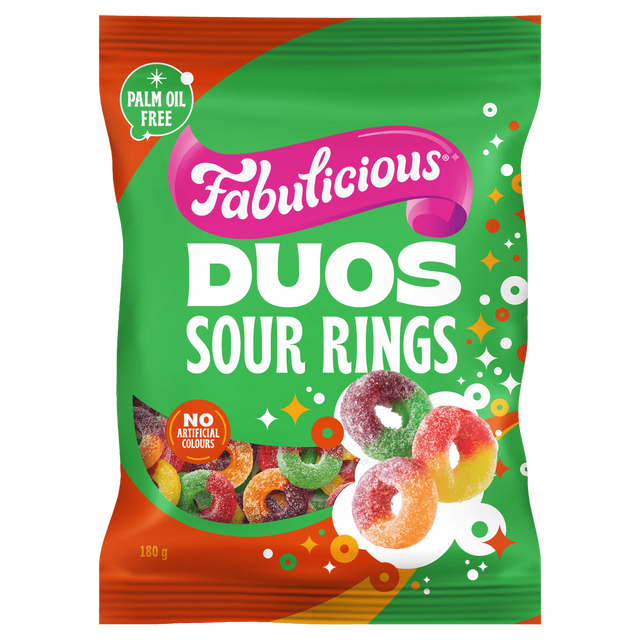 KẸO DẺO TRÁI CÂY RJ’s Fabulicious, Sherbet Fizz & Duos Gummy Rings, KHÔNG DẦU CỌ Palm Oil Free, KHÔNG MÀU – MÙI NHÂN TẠO