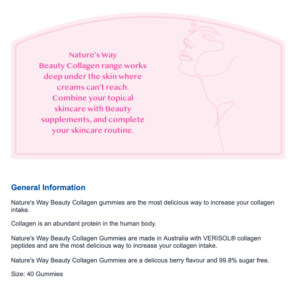 HŨ 40 VIÊN KẸO DẺO KHÔNG ĐƯỜNG Bổ sung collagen Type 1, 3 - Nuôi dưỡng da khỏe Nature's Way Beauty Collagen, Sugar Free