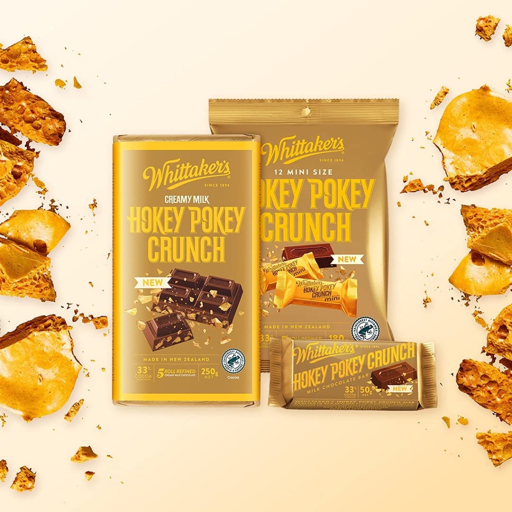 SOCOLA Whittakers Chocolate Sharepack, Hokey Pokey Crunch – Peanut Slab, 180g (12 gói lẻ mini size)