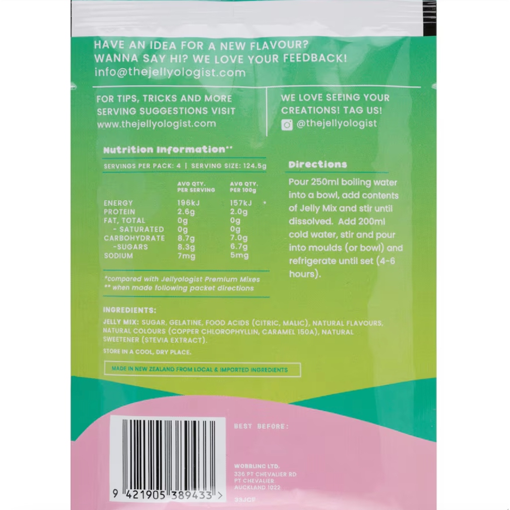 BỘT THẠCH RAU CÂU, The Jellyologist Jelly Crystals Classic FEIJOA, ÍT ĐƯỜNG 50% Less Sugar, Gluten Free, 45g