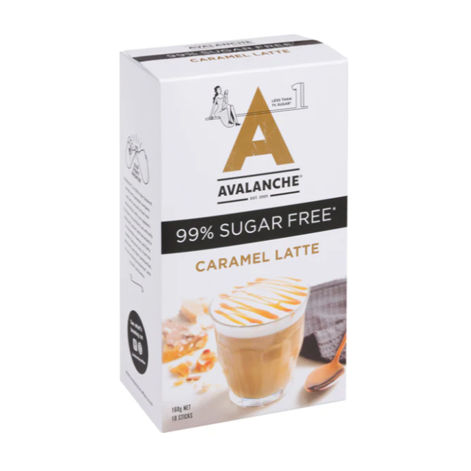 HỘP 10 GÓI CÀ PHÊ AVALANCHE Coffee Sticks, 99% KHÔNG ĐƯỜNG Sugar Free, Caramel Latte / Hazelnut Latte, 160g