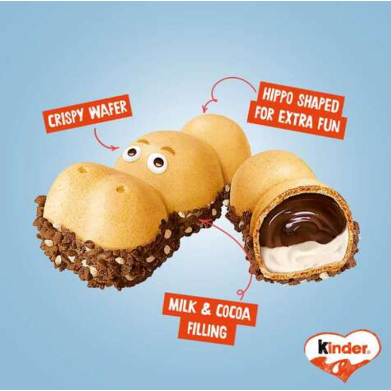 TÚI 5 THANH SOCOLA SỮA - BÁNH XỐP GIÒN Kinder Happy Hippo Cocoa Chocolate Bars, 103g (5 THANH x 21g)