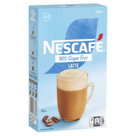 HỘP 10 GÓI CAFE 98% KHÔNG ĐƯỜNG Nescafe Coffee Sachets - Sugar Free, Latte - Vanilla Malt - Caramel - Hazelnut - Mocha