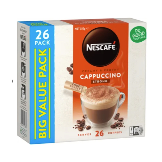HỘP 26 GÓI CAFE Nescafe Coffee Sachets, Cappuccino Skim/Strong - Almond - Caramel - Hazelnut - Mocha - Vanilla - White