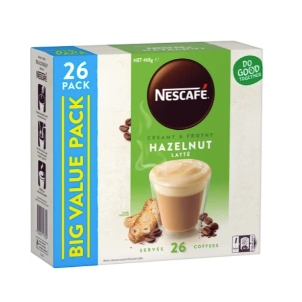 HỘP 26 GÓI CAFE Nescafe Coffee Sachets, Cappuccino Skim/Strong - Almond - Caramel - Hazelnut - Mocha - Vanilla - White
