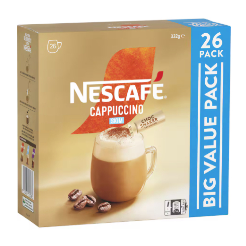 HỘP 26 GÓI CAFE Nescafe Coffee Sachets, Cappuccino Skim/Strong - Almond - Caramel - Hazelnut - Mocha - Vanilla - White