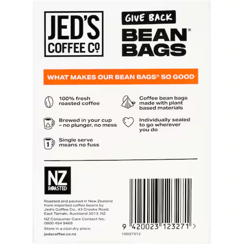 HỘP 10 TÚI LỌC CAFE Jed's Coffee Bags, 5 Extra Strong, 87g