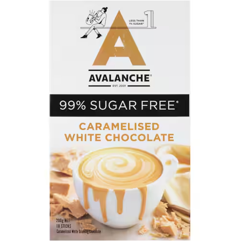 HỘP 10 GÓI SOCOLA TRẮNG UỐNG LIỀN Avalanche Drinking Chocolate Satchets, 99% KHÔNG ĐƯỜNG Sugar Free, Chocolate White