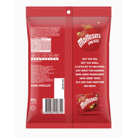 TÚI 11 GÓI SOCOLA NHÂN MẠCH NHA Maltesers Milk Chocolate Fun Size Party Share Bag 11 Pieces, 132g