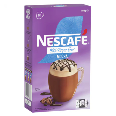 HỘP 10 GÓI CAFE 98% KHÔNG ĐƯỜNG Nescafe Coffee Sachets - Sugar Free, Latte - Vanilla Malt - Caramel - Hazelnut - Mocha