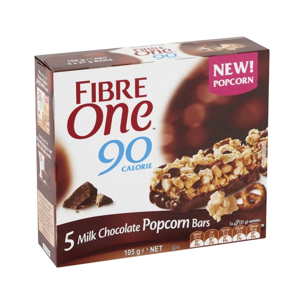 HỘP 5 THANH SOCOLA BẮP Fibre One Milk Chocolate Popcorn Bars, 105g