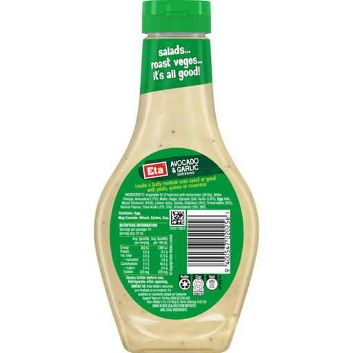 SỐT BƠ - TỎI KEM MƯỢT CHO SALAD / RAU CỦ NƯỚNG Eta Avocado & Garlic Dressing, Smooth & Creamy, 250ml