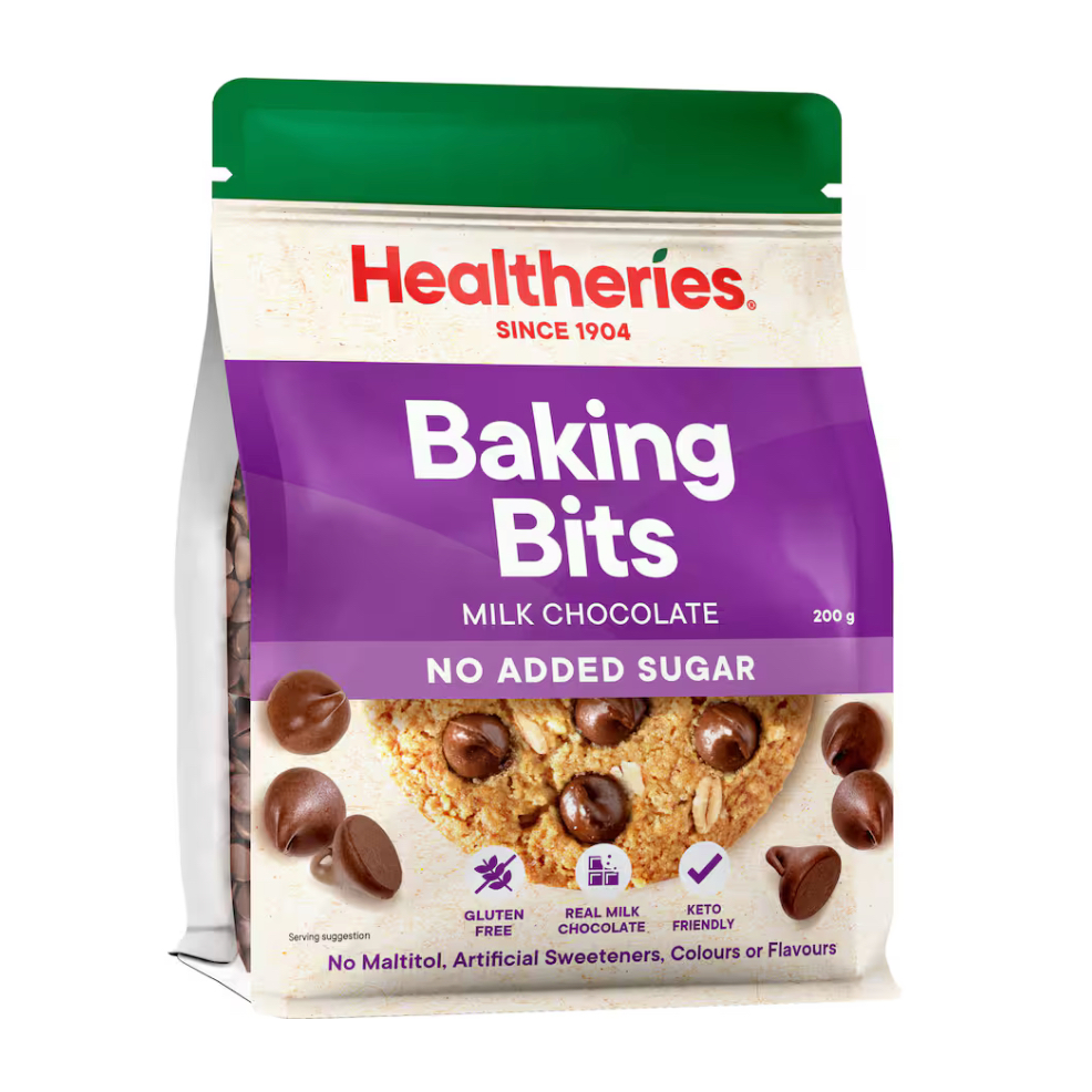 HẠT SOCOLA CHIP NƯỚNG BÁNH Healtheries Chocolate Bits, 99% KHÔNG ĐƯỜNG Sugar Free, New Zealand since 1904, 200g