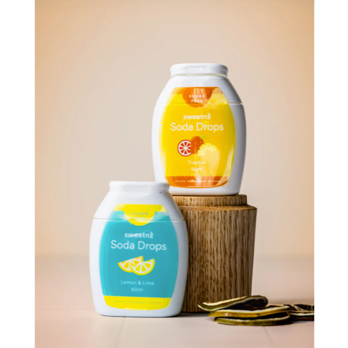 GIỌT PHA SODA KHÔNG ĐƯỜNG SweetNZ Soda Drops, CHANH Lemon Lime / TRÁI CÂY NHIỆT ĐỚI Tropical, 60ml