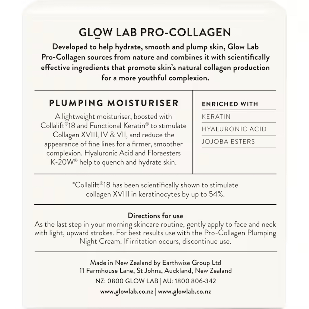 HỘP KEM DƯỠNG ĐÊM Glow Lab Plumping Moisturiser Pro-collagen, ẨM MUỢT, SĂN CHẮC, ĐỀU MÀU, 50g