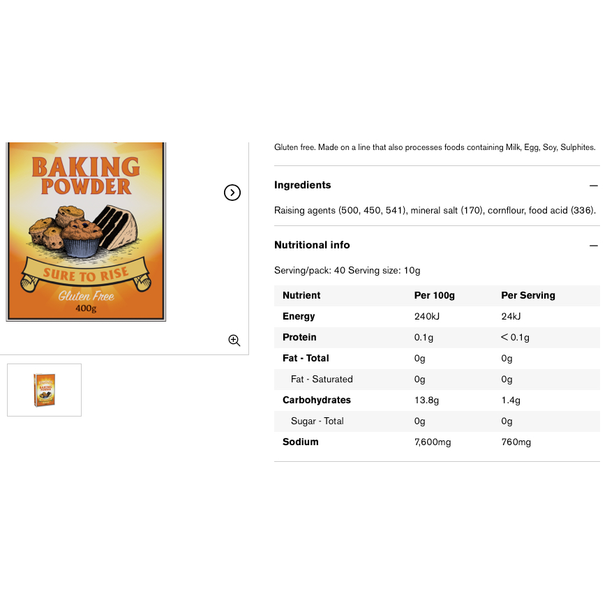 BỘT BÁNH GLUTEN FREE Edmonds CUSTARD / BAKING Powder, SURE TO RISE/PLEASE, 300g - 400g