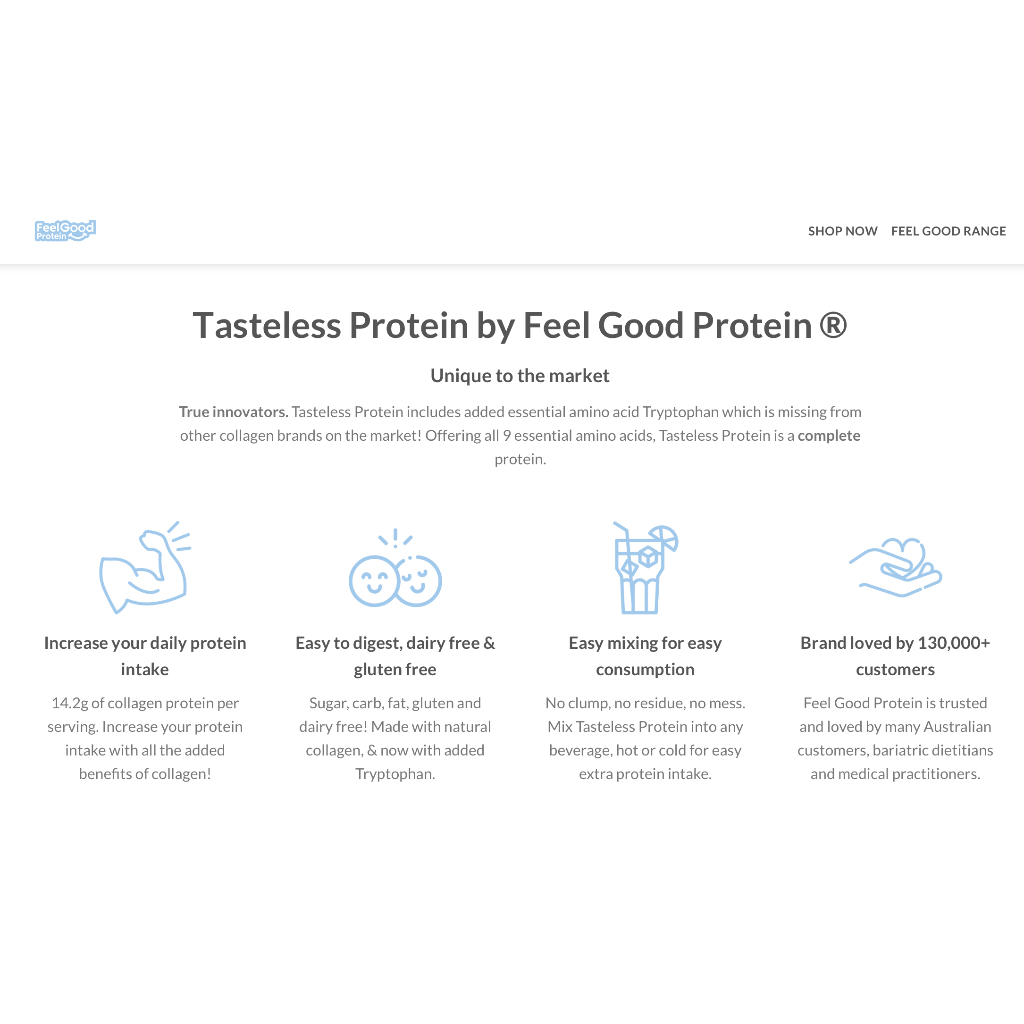 BỘT ĐẠM PROTEIN KHÔNG MÙI VỊ Feel Good Protein Collagen TASTELESS, 500g