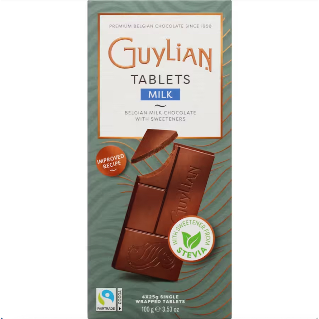 THANH SOCOLA BỈ - KHÔNG ĐƯỜNG MÍA Guylian Chocolate ĐEN INTENSE DARK / SỮA MILK, 4 MIẾNG RỜI, 100g