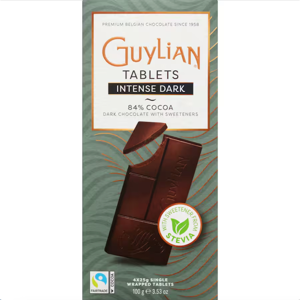 THANH SOCOLA BỈ - KHÔNG ĐƯỜNG MÍA Guylian Chocolate ĐEN INTENSE DARK / SỮA MILK, 4 MIẾNG RỜI, 100g