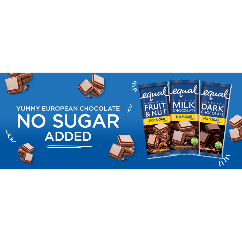 THANH SOCOLA KHÔNG ĐƯỜNG Equal European Chocolate SỮA / TRÁI CÂY - HẠT, No Added Sugar, 85g
