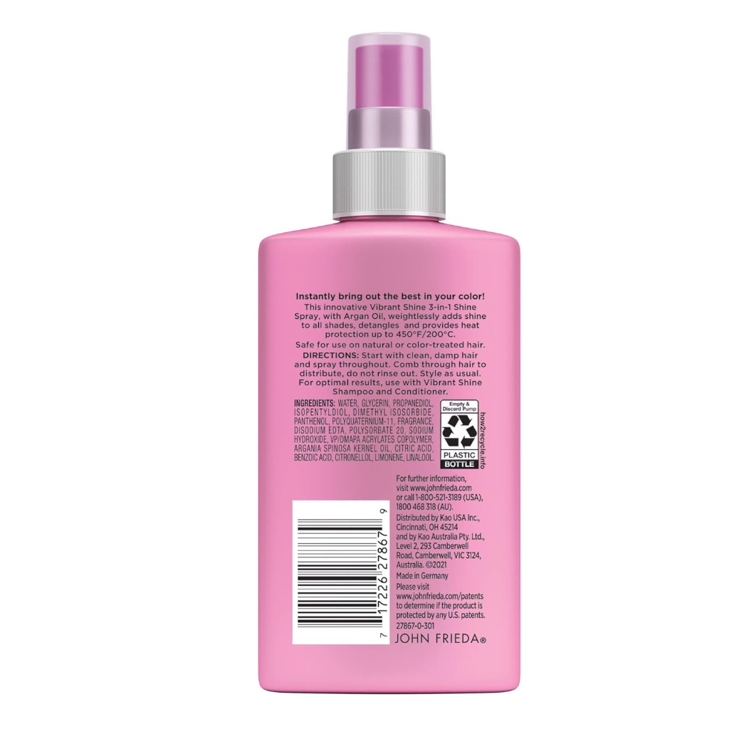 XỊT BÓNG 3 TRONG 1 John Frieda Vibrant Shine Spray, MƯỢT - GỠ RỐI - BẢO VỆ TÓC KHỎI NHIỆT, 150ml