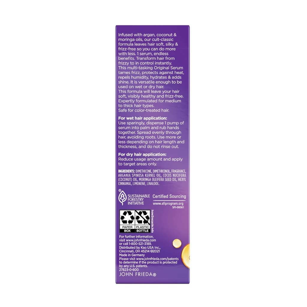 SERUM CHỐNG XÙ TÓC - Bảo vệ & Dưỡng mượt John Frieda Frizz Ease Original Formula Hair Serum, 50ml