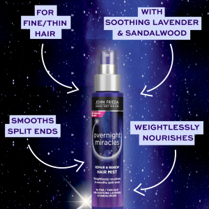 XỊT DƯỠNG TÓC BAN ĐÊM John Frieda Overnight Miracles Hair Mist, MỀM MƯỢT TỨC THÌ, 100ml
