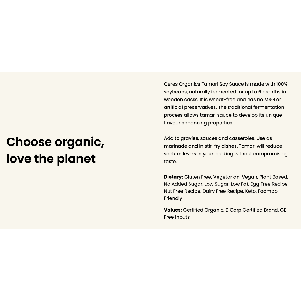 NƯỚC TƯƠNG HỮU CƠ Ceres Organics Tamari Soy Sauce, GLUTEN FREE - KHÔNG BỘT NGỌT, 250ml