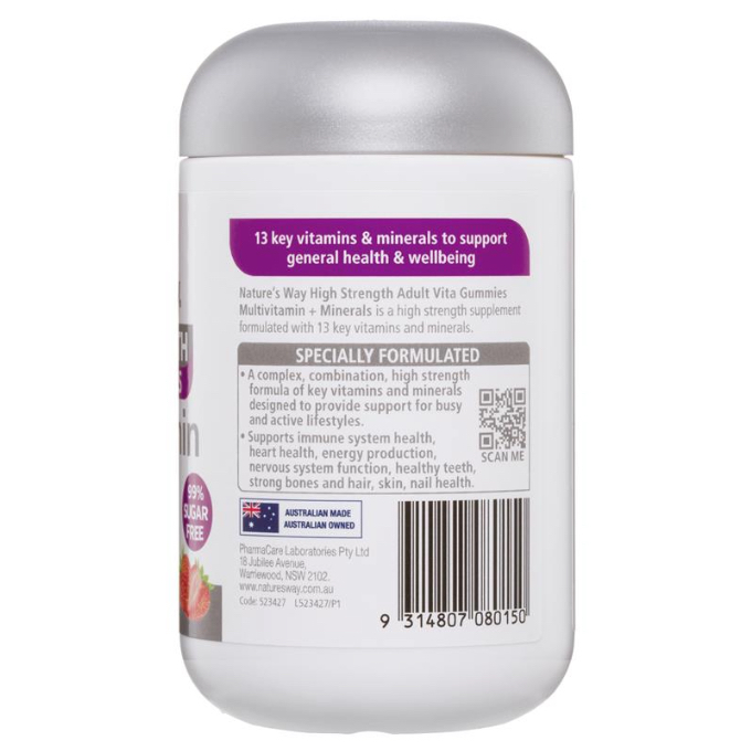 HŨ 65 VIÊN ĐA VITAMIN & KHOÁNG CHẤT - KẸO DẺO KHÔNG ĐƯỜNG Nature's Way Adult Vita Gummies Multivitamin