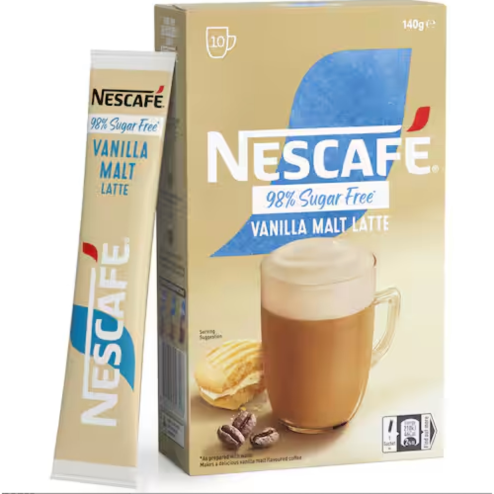 HỘP 10 GÓI CAFE 98% KHÔNG ĐƯỜNG Nescafe Coffee Sachets - Sugar Free, Latte - Vanilla Malt - Caramel - Hazelnut - Mocha