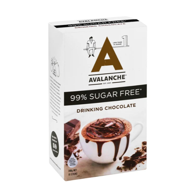 HỘP 10 GÓI SOCOLA TRẮNG UỐNG LIỀN Avalanche Drinking Chocolate Satchets, 99% KHÔNG ĐƯỜNG Sugar Free, Chocolate White