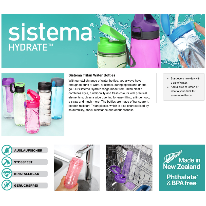BÌNH GIỮ NHIỆT NÓNG & LẠNH Sistema Drink Bottle Stainless Steel, 2 LỚP THÉP KHÔNG RỈ, 500ml
